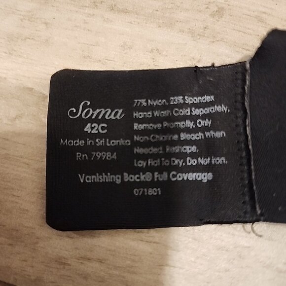 Soma Vanishing Back Full Coverage Bra 42C Black Underwire Lined - Picture 3 of 3